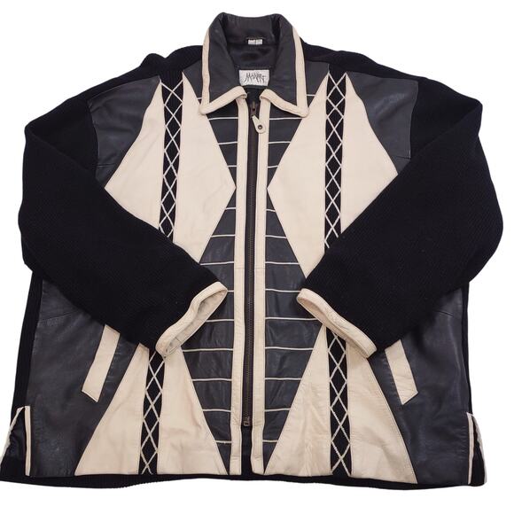 ManArt Leather and Sweater Zip Up Jacket, Size 2XL